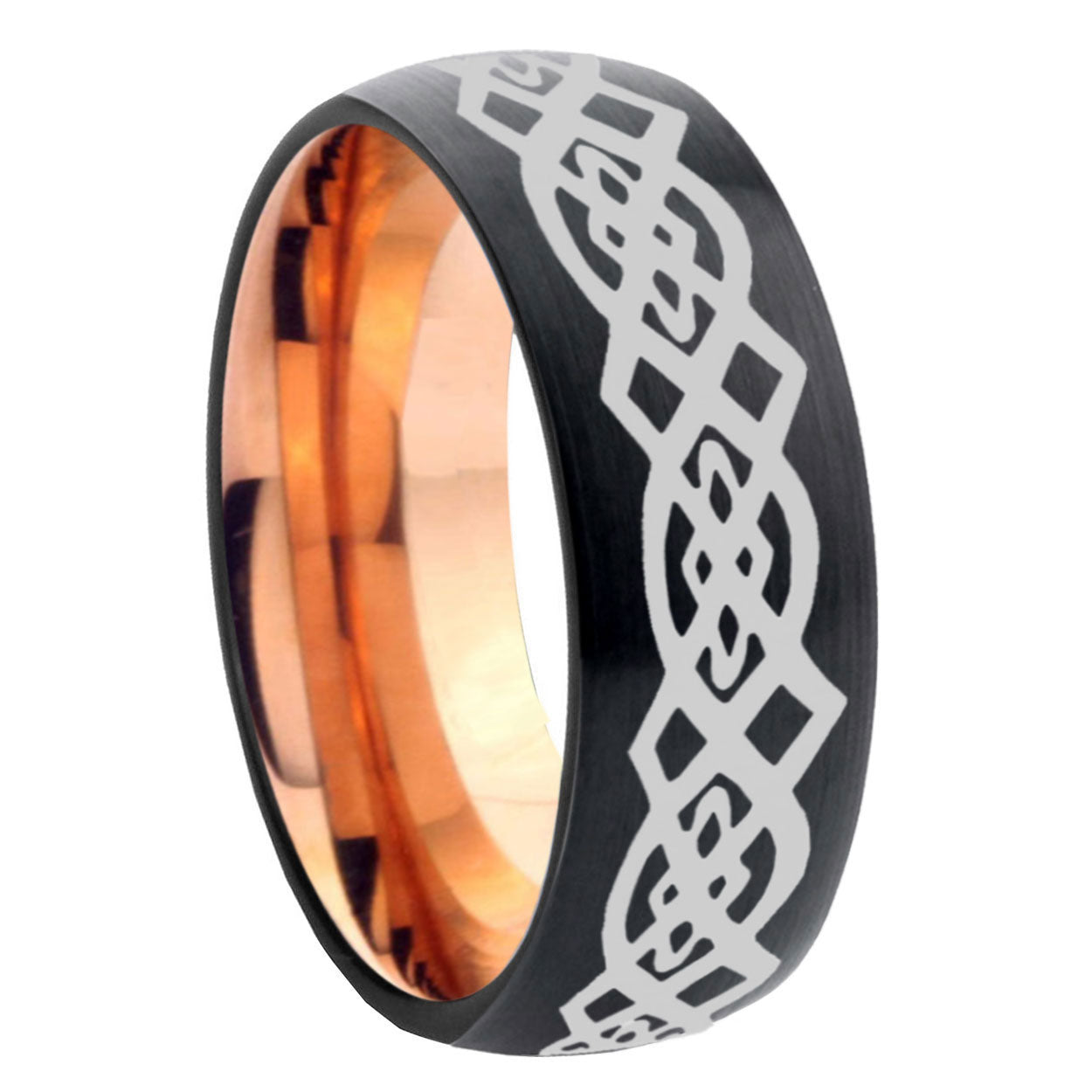8mm Celtic Knot Design Two-Tone Classic Dome Black Rose Gold Tungsten Wedding Band