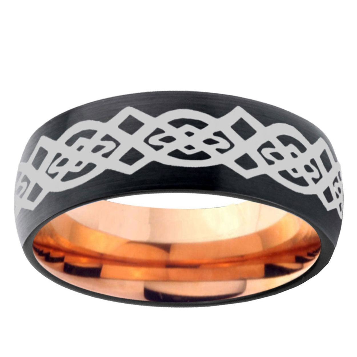 5mm Celtic Knot Design Two-Tone Classic Dome Black Rose Gold Tungsten Wedding Band