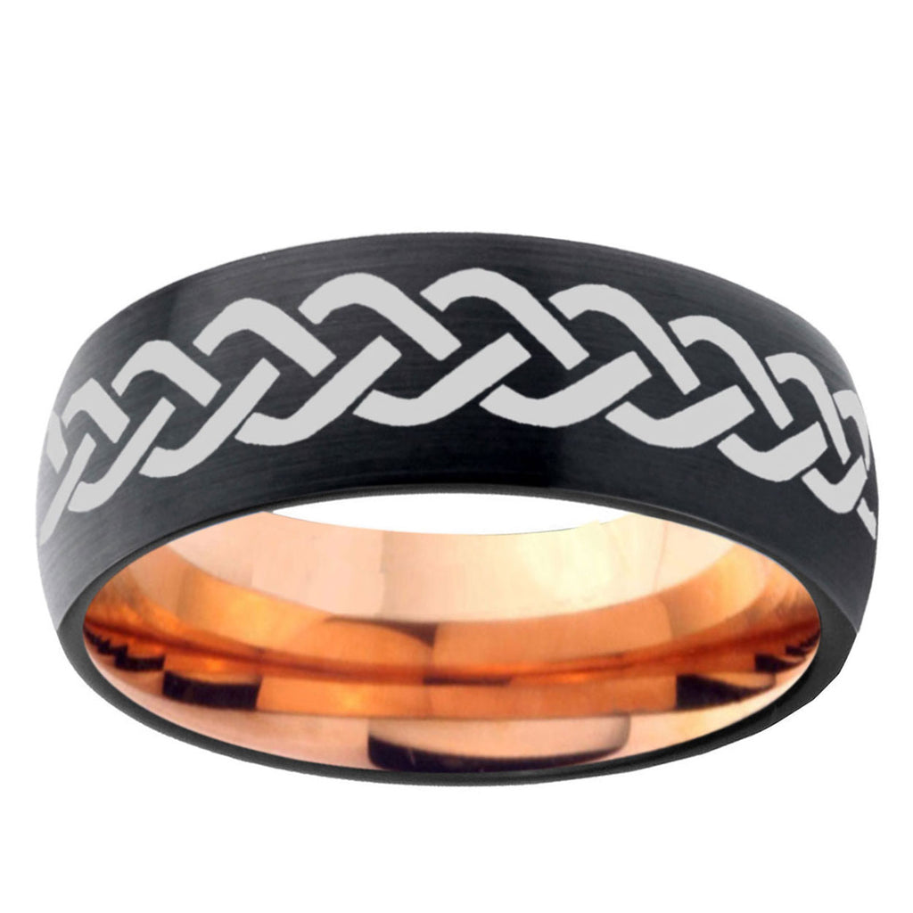 5mm Laser Celtic Knot Two-Tone Classic Dome Black Rose Gold Tungsten Wedding Band