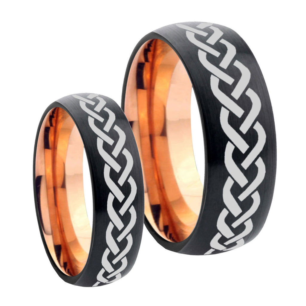 Laser Celtic Knots Dome Rose Gold Tungsten His and Hers