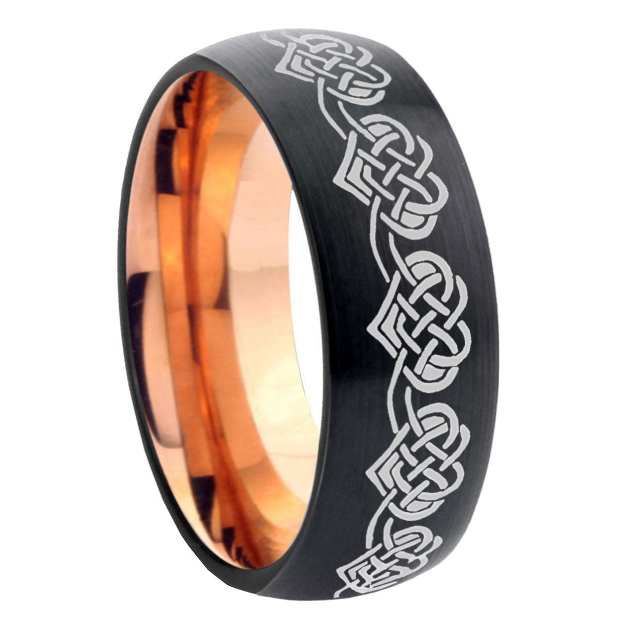 10mm Celtic Knot Heart Dome Tungsten Rose Gold Custom Ring for Men