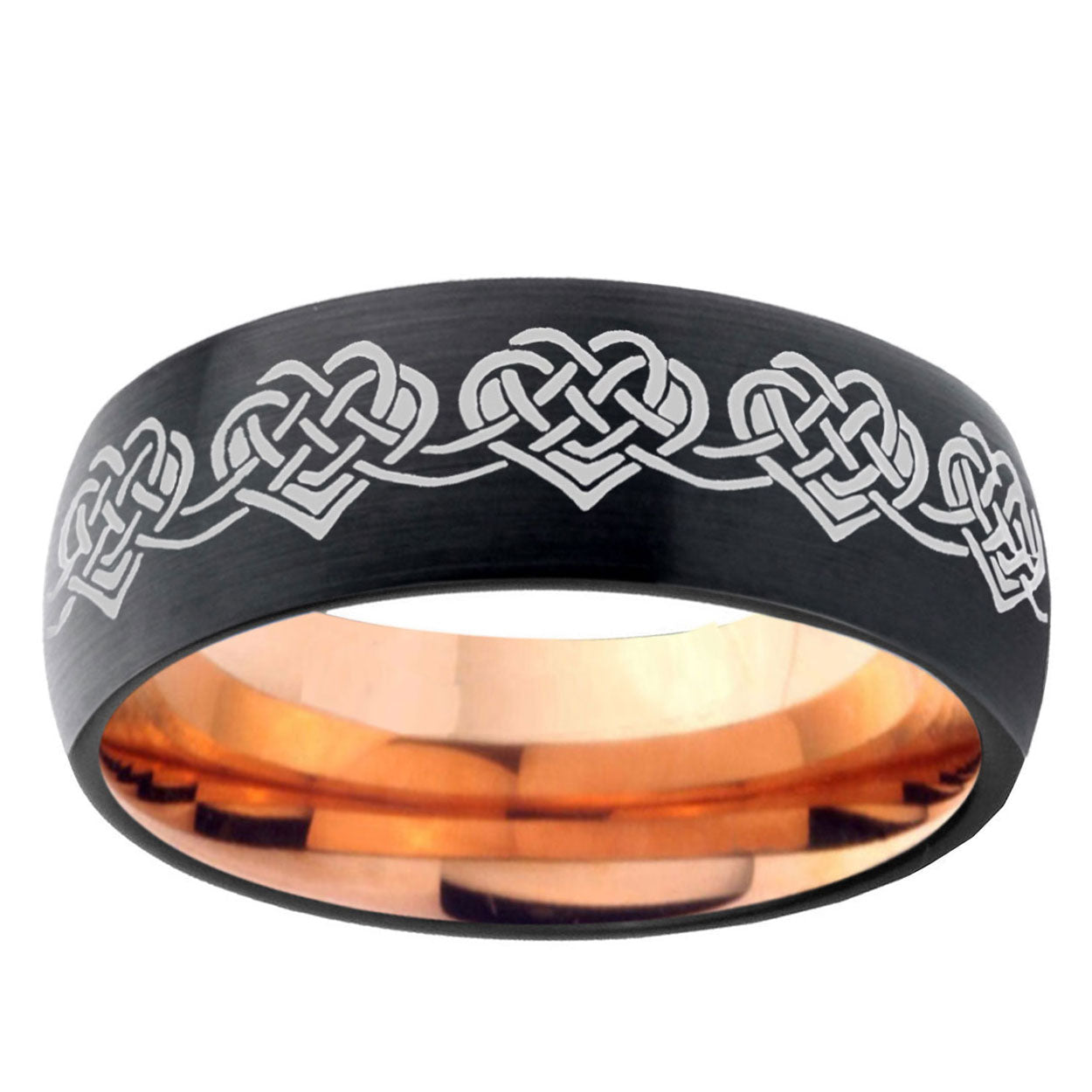 10mm Celtic Knot Heart Dome Tungsten Rose Gold Custom Ring for Men