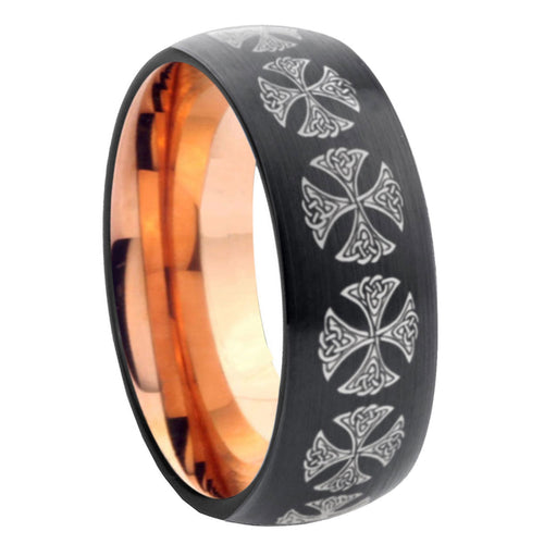 10mm Medieval Cross Dome Tungsten Rose Gold Custom Ring for Men