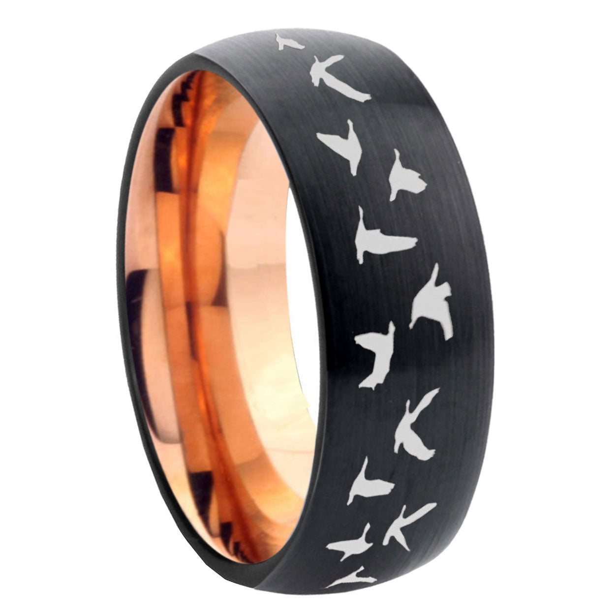 10mm Flying Geese Hunting Dome Tungsten Rose Gold Custom Ring for Men