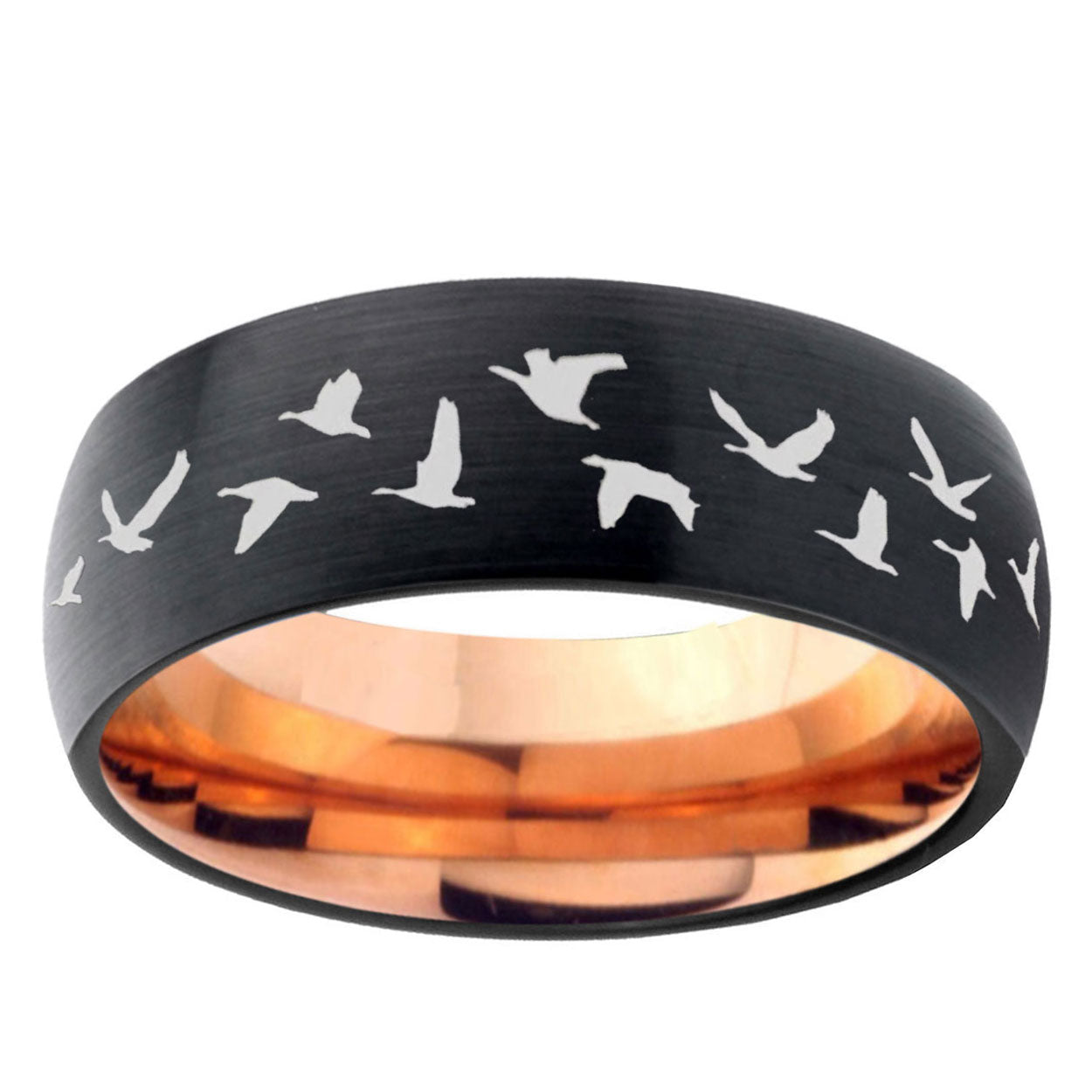 10mm Flying Geese Hunting Dome Tungsten Rose Gold Custom Ring for Men