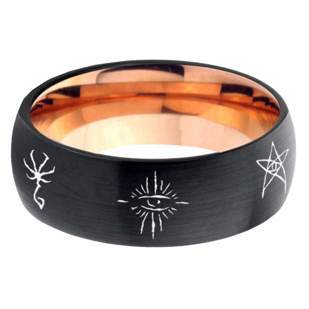 5mm Blackborne Caryll Runes Two-Tone Classic Dome Black Rose Gold Tungsten Wedding Band