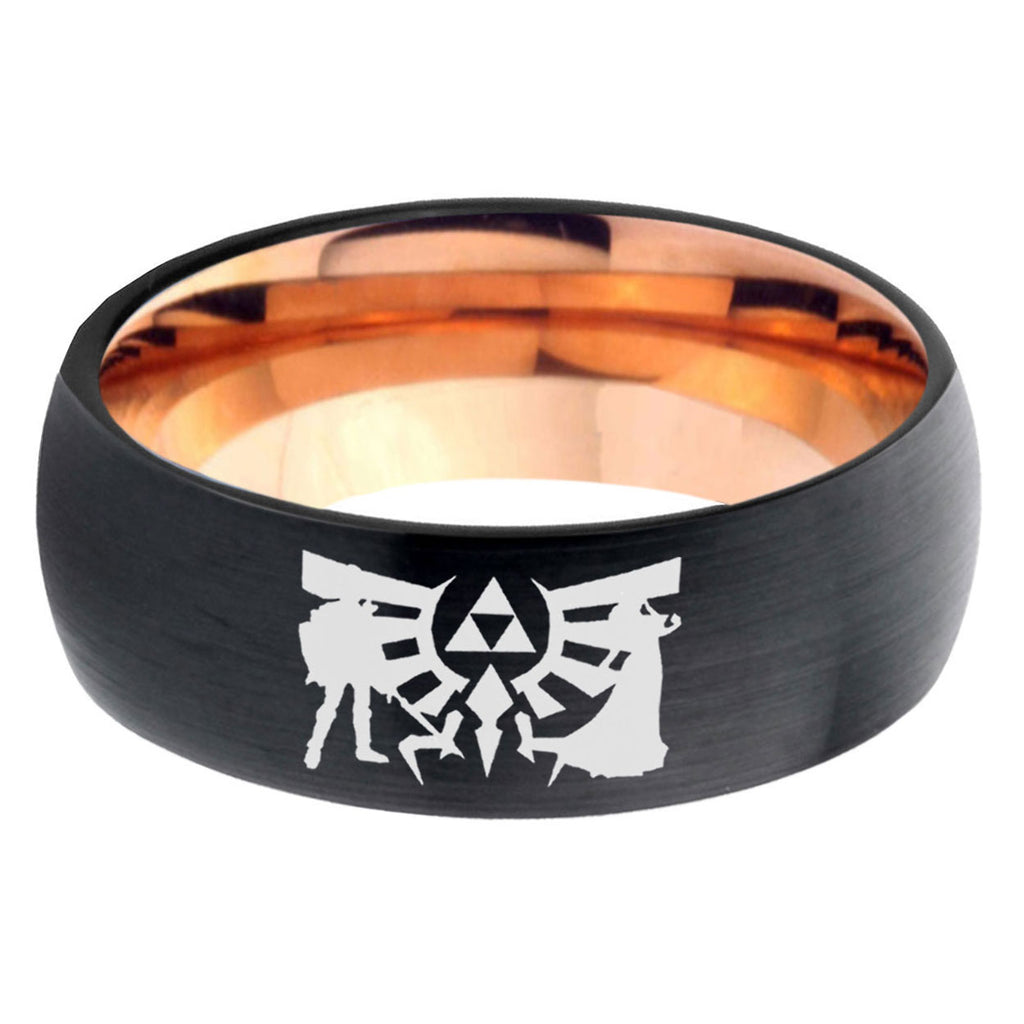 5mm Zelda Link Two-Tone Classic Dome Black Rose Gold Tungsten Wedding Band