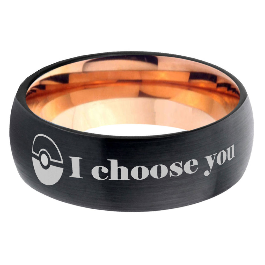 5mm Pokeball Pokemon Two-Tone Classic Dome Black Rose Gold Tungsten Wedding Band