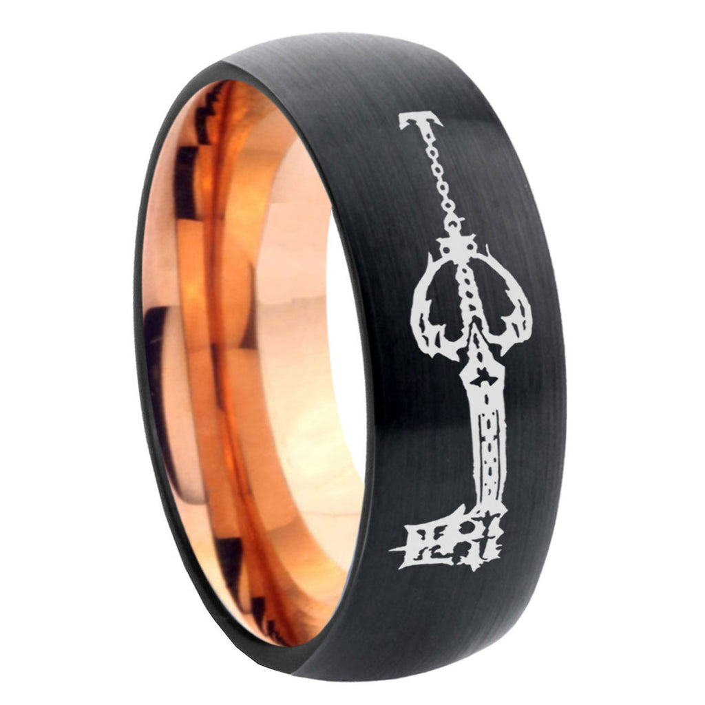 8mm kingdom heart keyblades Two-Tone Classic Dome Black Rose Gold Tungsten Wedding Band