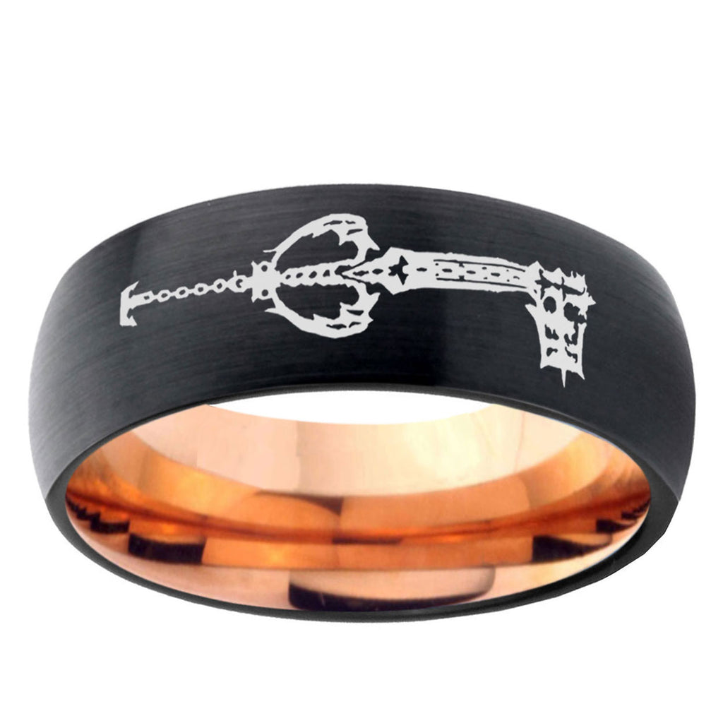 5mm kingdom heart keyblades Two-Tone Classic Dome Black Rose Gold Tungsten Wedding Band