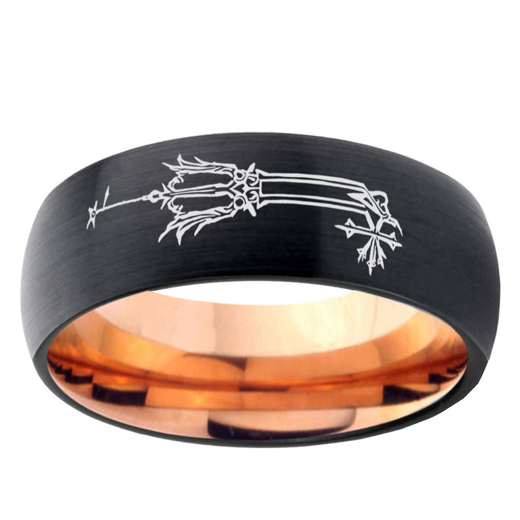 5mm Geekery Oathkeeper Kingdom Hearts Two-Tone Classic Dome Black Rose Gold Tungsten Wedding Band