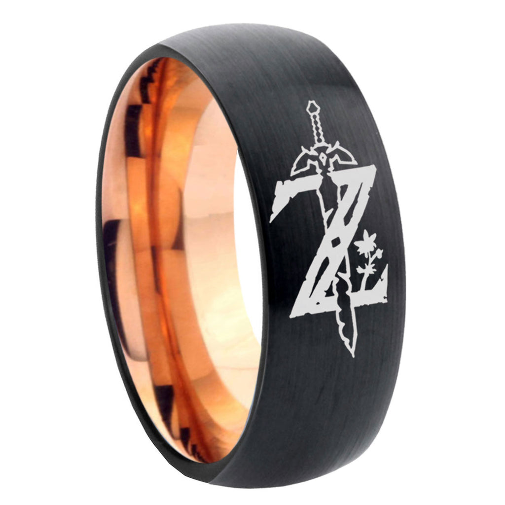8mm Zelda Breath Of The Wild Two-Tone Classic Dome Black Rose Gold Tungsten Wedding Band