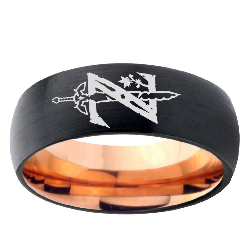 5mm Zelda Breath Of The Wild Two-Tone Classic Dome Black Rose Gold Tungsten Wedding Band