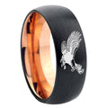 8mm Flying American Eagle Two-Tone Classic Dome Black Rose Gold Tungsten Wedding Band