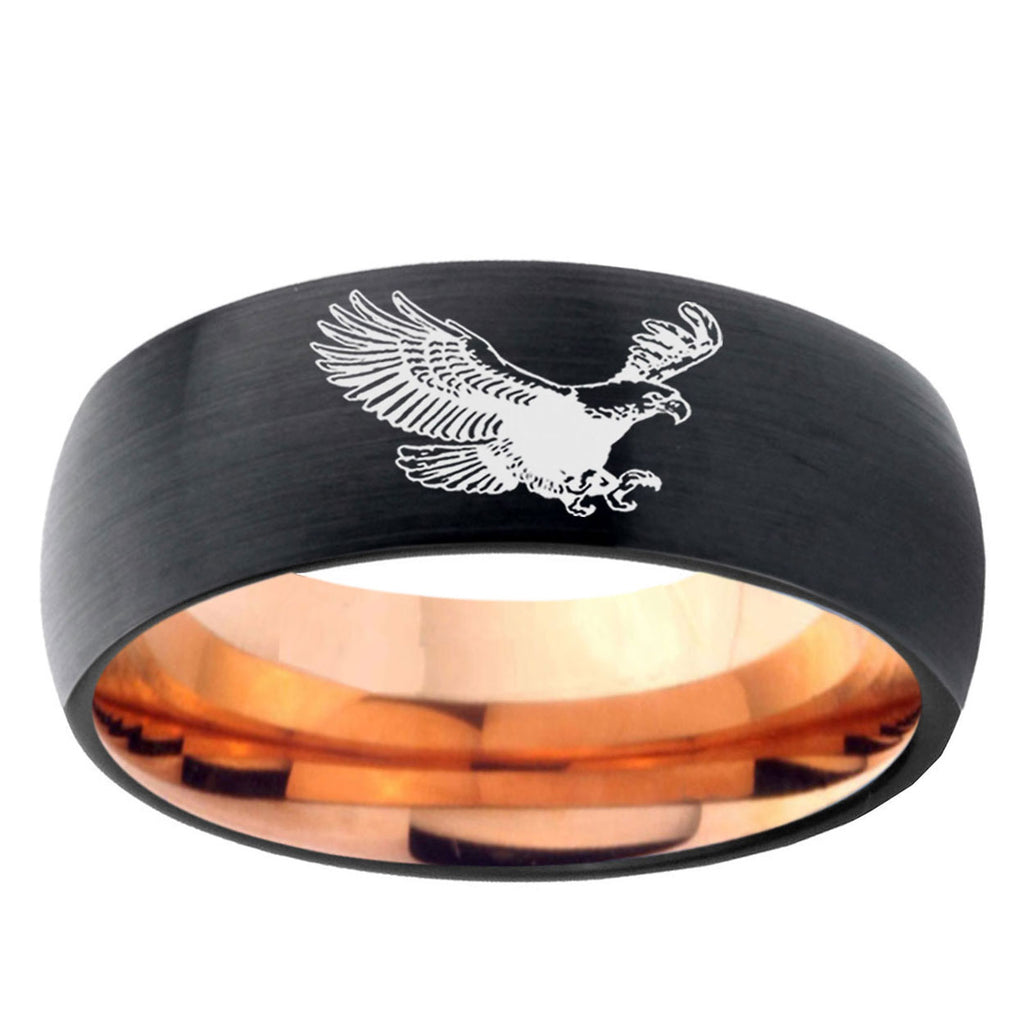 5mm Flying American Eagle Two-Tone Classic Dome Black Rose Gold Tungsten Wedding Band