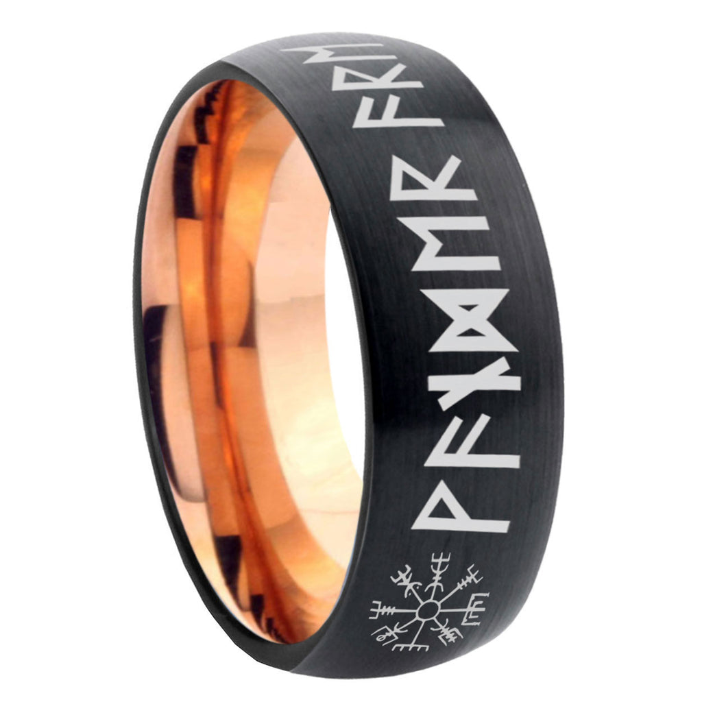 8mm Viking Two-Tone Classic Dome Black Rose Gold Tungsten Wedding Band