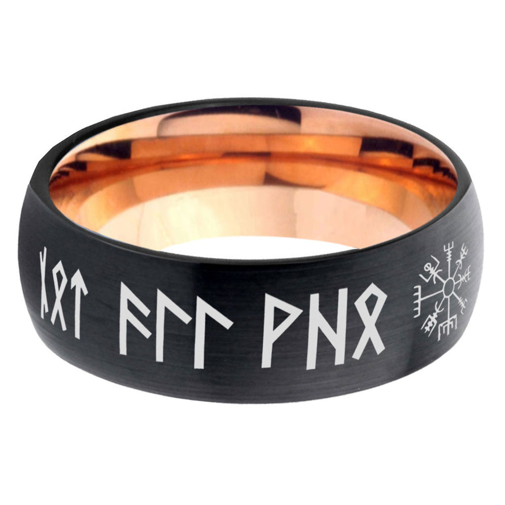 5mm Viking Two-Tone Classic Dome Black Rose Gold Tungsten Wedding Band