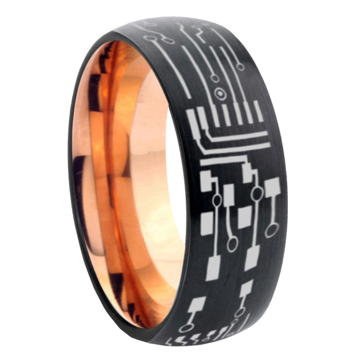 8mm Circuit Board Two-Tone Classic Dome Black Rose Gold Tungsten Wedding Band