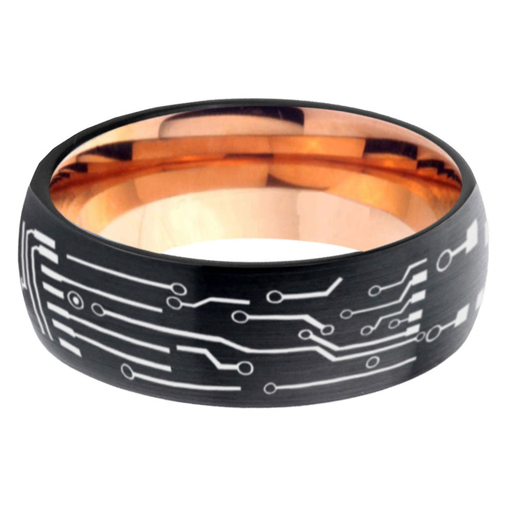 5mm Circuit Board Two-Tone Classic Dome Black Rose Gold Tungsten Wedding Band