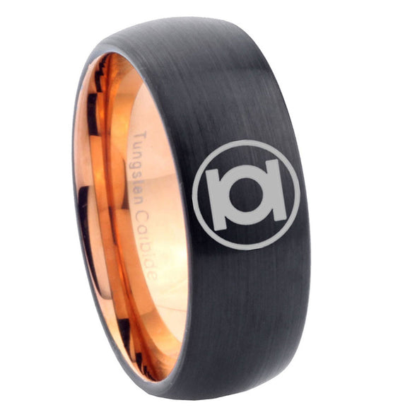 8mm Green Lantern Dome Rose Gold Black Tungsten Ring