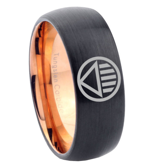 8mm Black Lantern Dome Rose Gold Black Mens Comfort Fit Wedding Bands