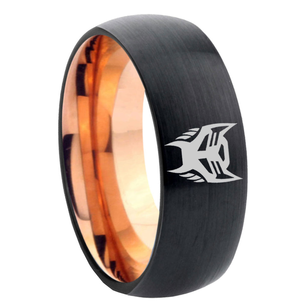 8mm Transformers Insignias Two-Tone Classic Dome Black Rose Gold Tungsten Wedding Band