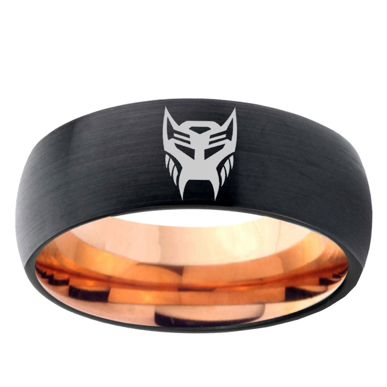 5mm Transformers Insignias Two-Tone Classic Dome Black Rose Gold Tungsten Wedding Band