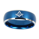 10mm-Freemason-Masonic-Dome-Brushed-Blue-2-Tone-Tungsten-Men's-Engagement-Ring