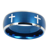 10mm-Crosses-Dome-Brushed-Blue-2-Tone-Tungsten-Carbide-Mens-Promise-Ring