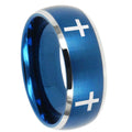 10mm Crosses Dome Brushed Blue 2 Tone Tungsten Carbide Mens Promise Ring