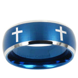 10mm Crosses Dome Brushed Blue 2 Tone Tungsten Ring