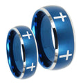 Crosses Dome Brushed Blue 2 Tone Tungsten His Hers Set Rings