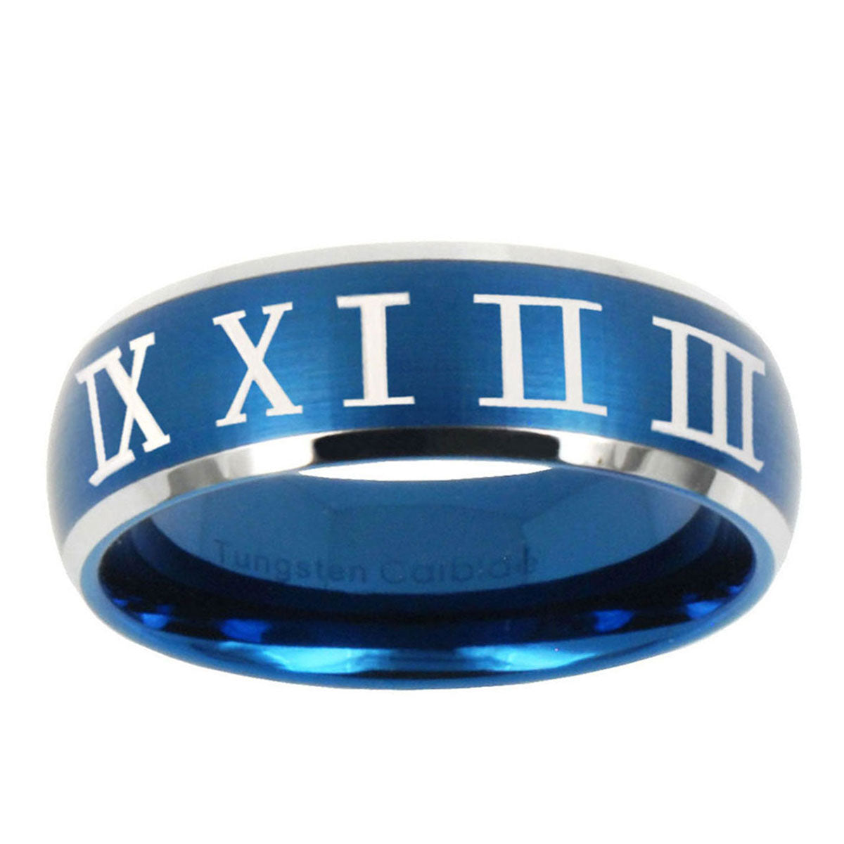 5MMRoman Numeral Dome Brushed Blue 2 Tone Tungsten Mens Band
