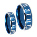 Roman Numeral Dome Brushed Blue 2 Tone Tungsten Mens Band Set