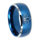 8mm Fleur Delis Dome Brushed Blue 2 Tone Tungsten Mens Promise Ring