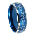 8MM Irish Claddagh Dome Brushed Blue 2 Tone Tungsten Wedding Band