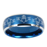 5, 8mm Irish Claddagh Dome Brushed Blue 2 Tone Tungsten Men's Engagement Band