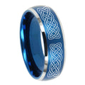 10mm Celtic Knot Dome Brushed Blue 2 Tone Tungsten Mens Ring Personalized