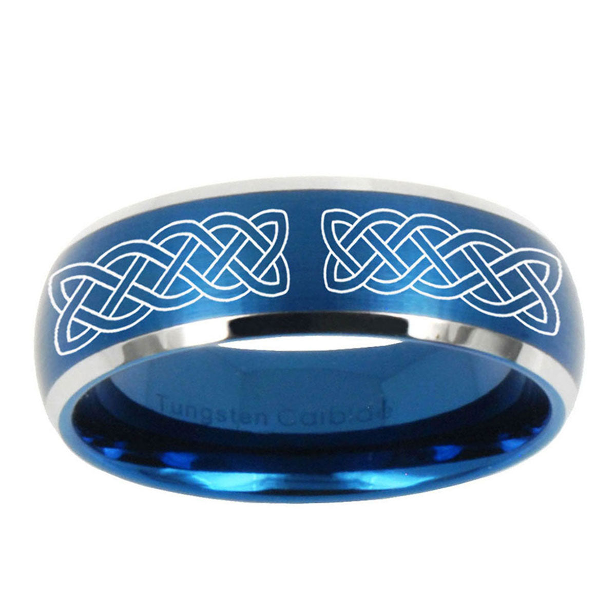 5MMCeltic Knot Dome Brushed Blue 2 Tone Tungsten Engagement Ring