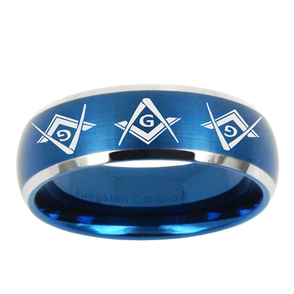 5MMMaster Mason Masonic Dome Brushed Blue 2 Tone Tungsten Men Ring