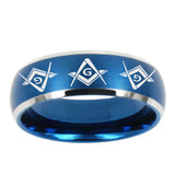 10mm Master Mason Masonic Dome Brushed Blue 2 Tone Tungsten Wedding Band Mens