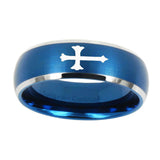 10mm-Christian-Cross-Dome-Brushed-Blue-2-Tone-Tungsten-Mens-Wedding-Ring