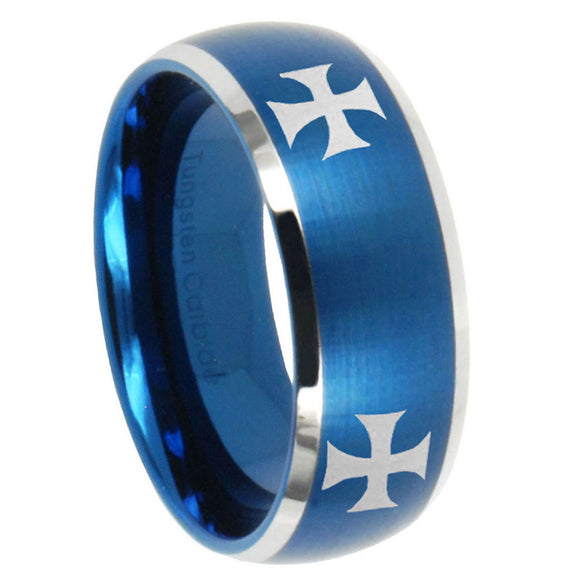 10mm-4-Maltese-Cross-Dome-Brushed-Blue-2-Tone-Tungsten-Men's-Engagement-Ring