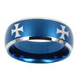 10mm-4-Maltese-Cross-Dome-Brushed-Blue-2-Tone-Tungsten-Men's-Engagement-Ring