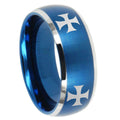 8MM 4 Maltese Cross Dome Brushed Blue 2 Tone Tungsten Ring