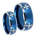 4 Maltese Cross Dome Brushed Blue 2 Tone Tungsten Couple Wedding Rings