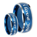 8MM I Love You Forever ever Dome Brushed Blue 2 Tone Tungsten Ring