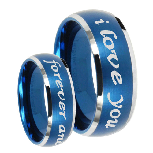 10mm I Love You Forever and ever Dome Brushed Blue 2 Tone Tungsten Mens Ring