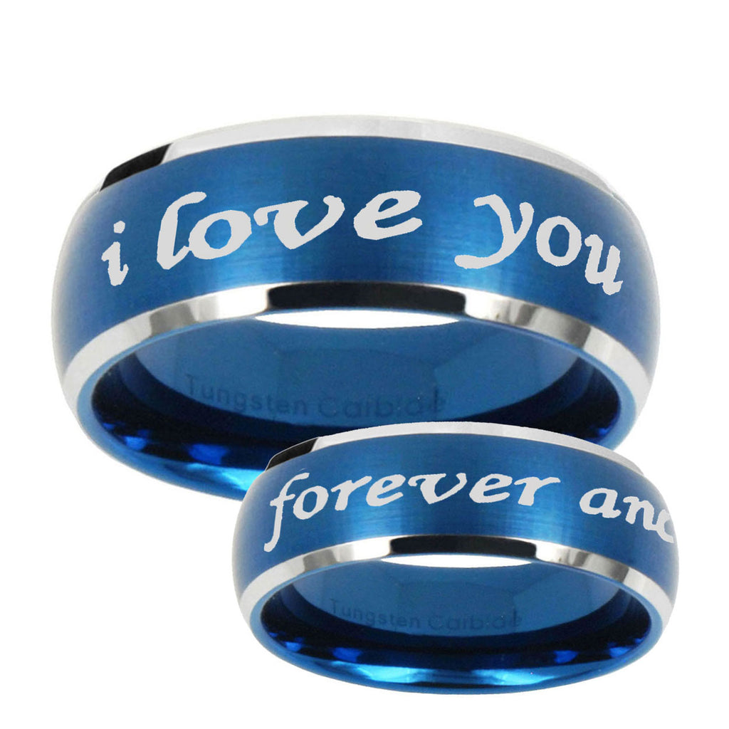 5MMI Love You Forever ever Dome Brushed Blue 2 Tone Tungsten Ring