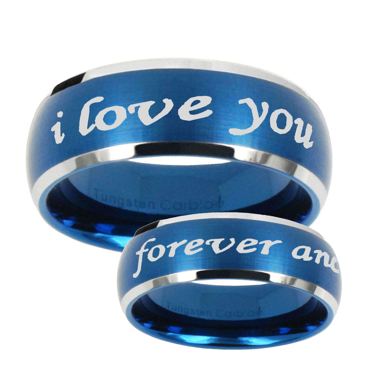 5MMI Love You Forever ever Dome Brushed Blue 2 Tone Tungsten Ring